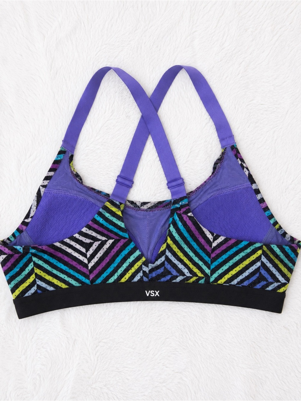 Victoria’s Secret VSX Sports Bra Small Purple Geometric Strappy Athletic Workout - Picture 2 of 2